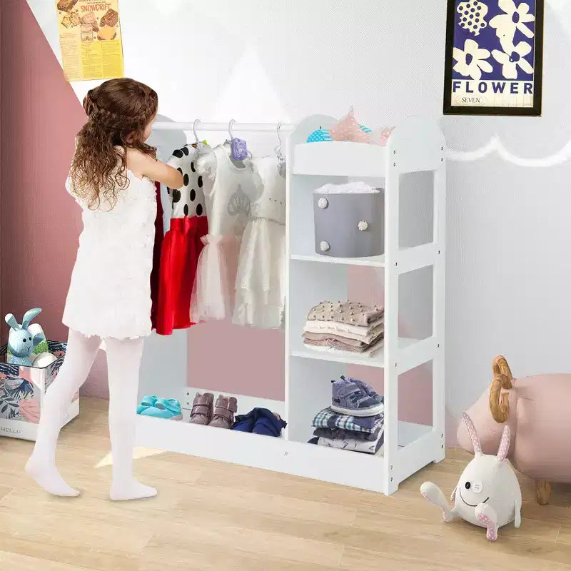 Armadio/Guardaroba per Travestimenti per Bambini Rosa/Bianco con Specchio — Per Età 2+