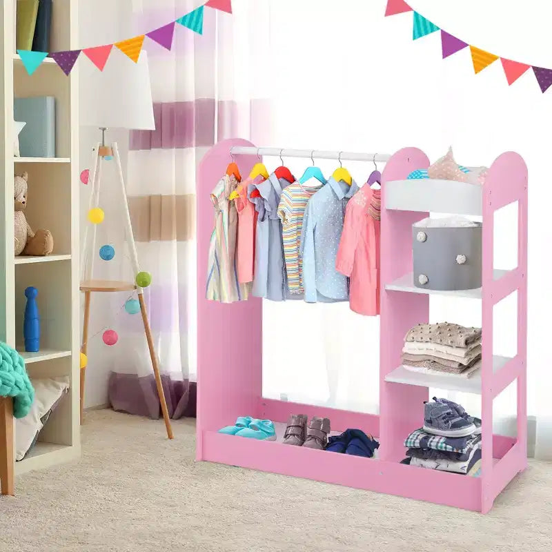 Armadio/Guardaroba per Travestimenti per Bambini Rosa/Bianco con Specchio — Per Età 2+