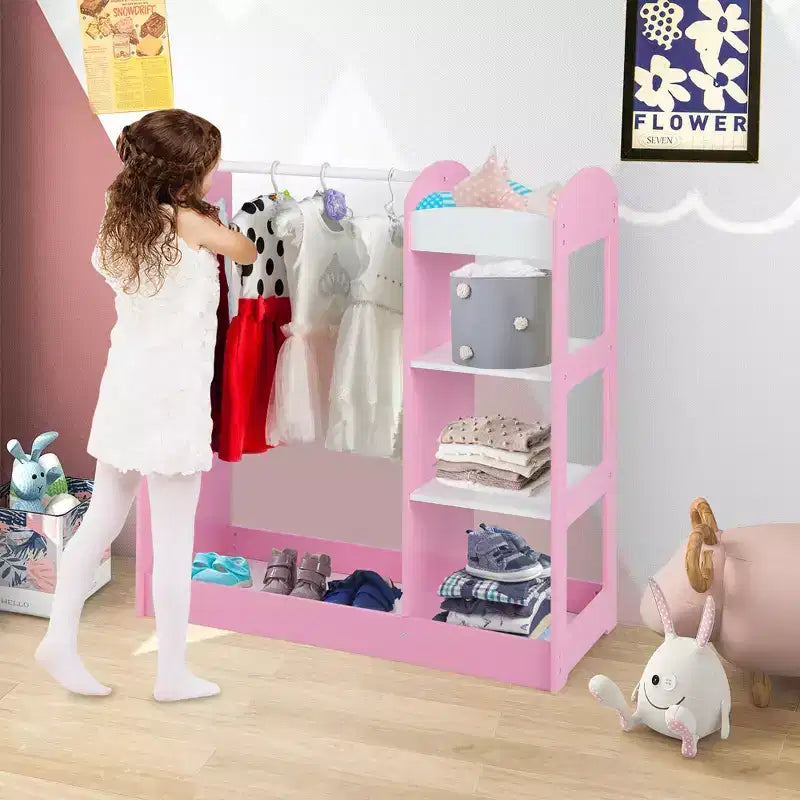 Armadio/Guardaroba per Travestimenti per Bambini Rosa/Bianco con Specchio — Per Età 2+
