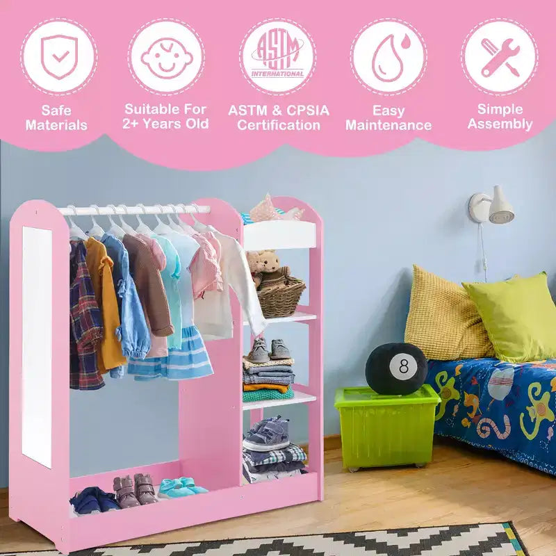 Armadio/Guardaroba per Travestimenti per Bambini Rosa/Bianco con Specchio — Per Età 2+