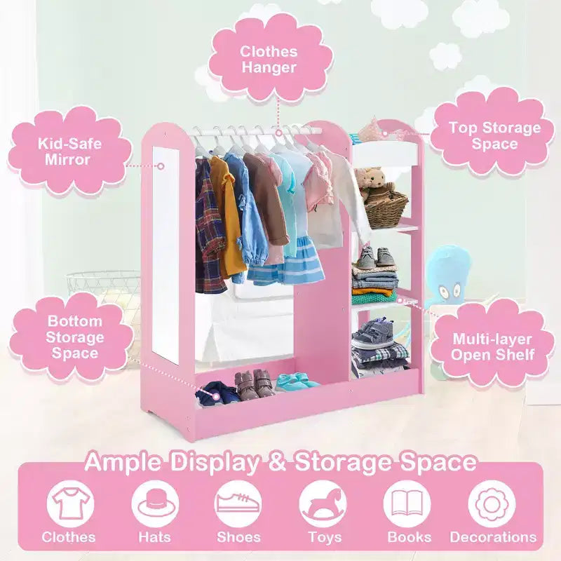 Armadio/Guardaroba per Travestimenti per Bambini Rosa/Bianco con Specchio — Per Età 2+