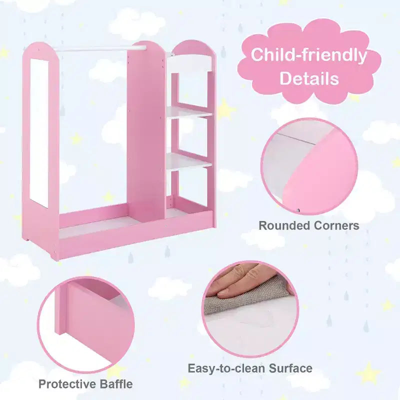 Armadio/Guardaroba per Travestimenti per Bambini Rosa/Bianco con Specchio — Per Età 2+