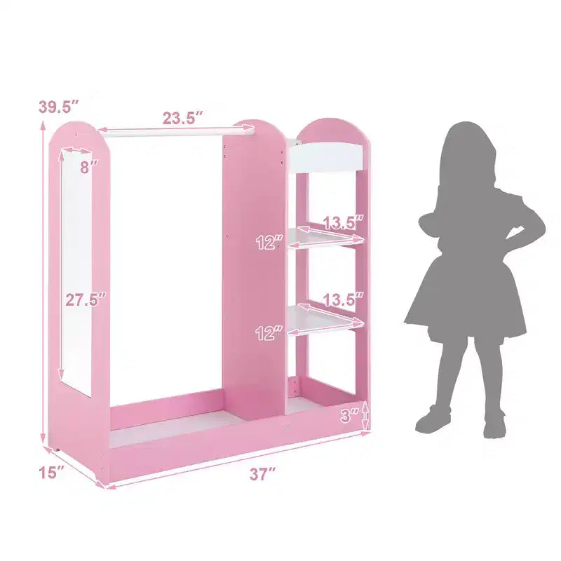 Armadio/Guardaroba per Travestimenti per Bambini Rosa/Bianco con Specchio — Per Età 2+