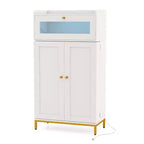 Costway Kitchen Pantry Cabinet Power Outlet & APP Control LED Lights Acrylic Flip Door