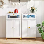 Dispensa da Cucina Bianca e Oro con Luci LED e Presa di Corrente, Montaggio per 1 Persona