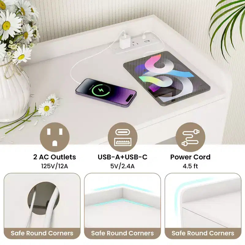Dispensa da Cucina Bianca e Oro con Luci LED e Presa di Corrente, Montaggio per 1 Persona