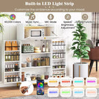 Dispensa da Cucina Bianca e Oro con Luci LED e Presa di Corrente, Montaggio per 1 Persona