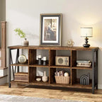 8 Cube Storage Organizer Bookshelf, 3 Tier Horizontal Bookcase, 62 in Console Bookshelf, Industrial Storage Bookcase for Entryway, for Living Room