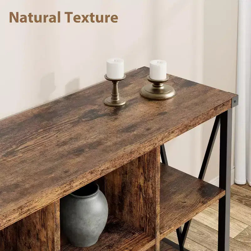 Libreria orizzontale industriale marrone a 8 cubi, scaffale basso a 3 ripiani per soggiorno e ingresso