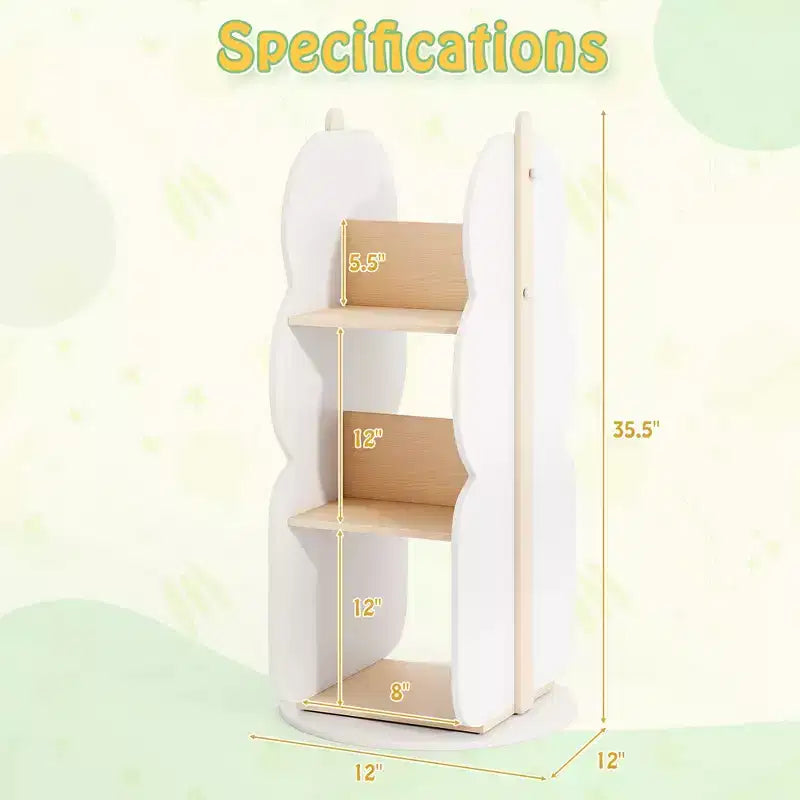 Libreria per bambini girevole a 360° bianca, 5 ripiani, 1 bambino