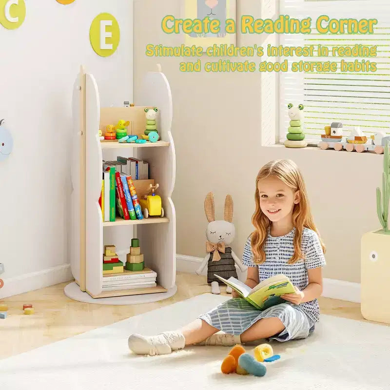 Libreria per bambini girevole a 360° bianca, 5 ripiani, 1 bambino