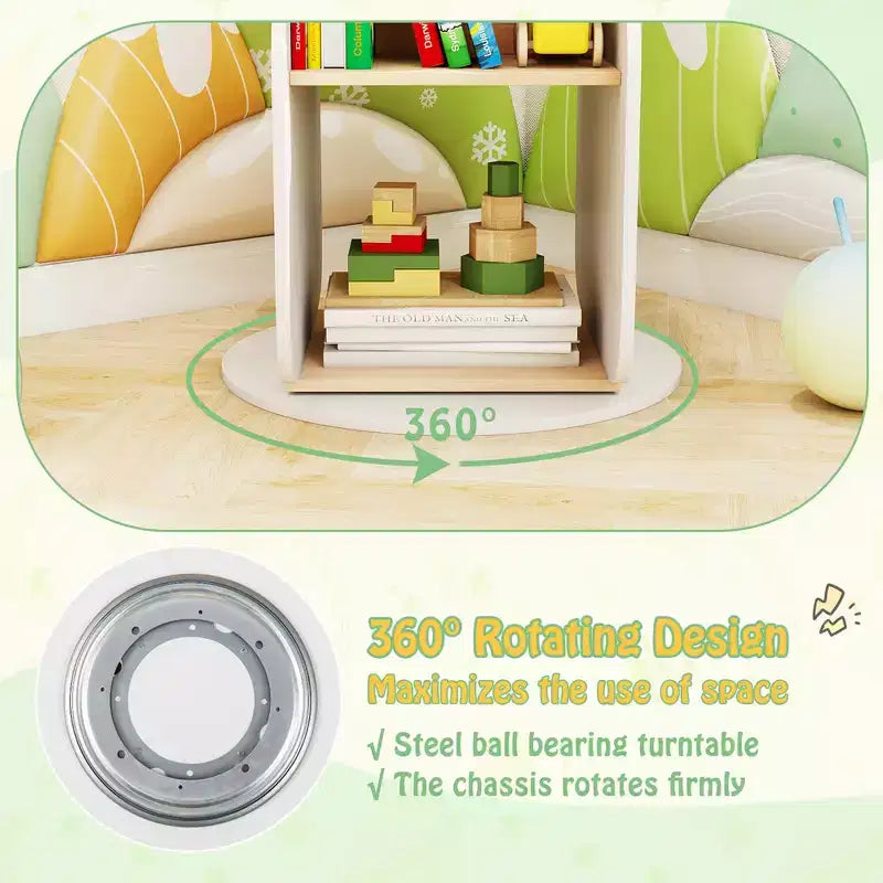 Libreria per bambini girevole a 360° bianca, 5 ripiani, 1 bambino