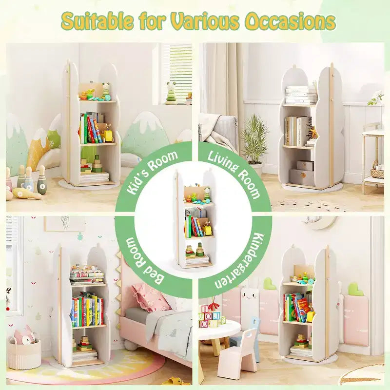 Libreria per bambini girevole a 360° bianca, 5 ripiani, 1 bambino