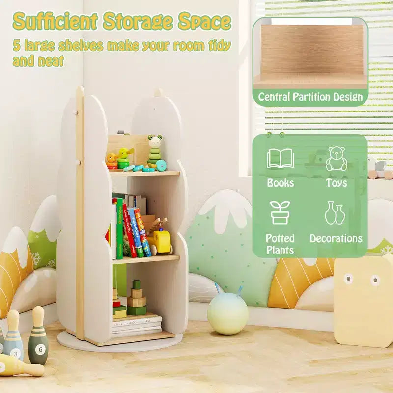 Libreria per bambini girevole a 360° bianca, 5 ripiani, 1 bambino