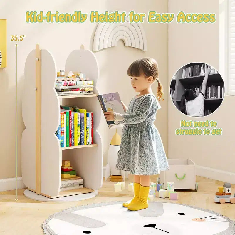 Libreria per bambini girevole a 360° bianca, 5 ripiani, 1 bambino