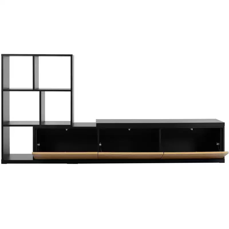 Mobile TV estensibile bianco e nero con ripiani, per TV fino a 110"