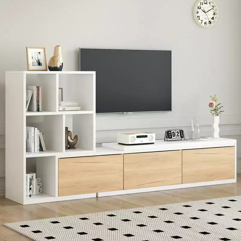 Mobile TV estensibile bianco e nero con ripiani, per TV fino a 110"