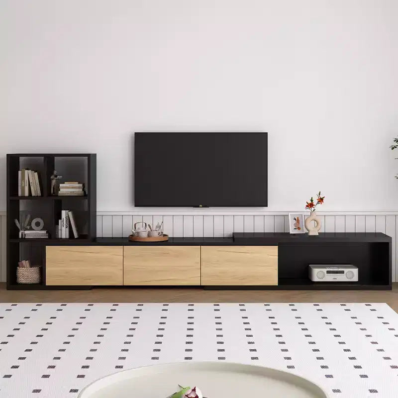 Mobile TV estensibile bianco e nero con ripiani, per TV fino a 110"
