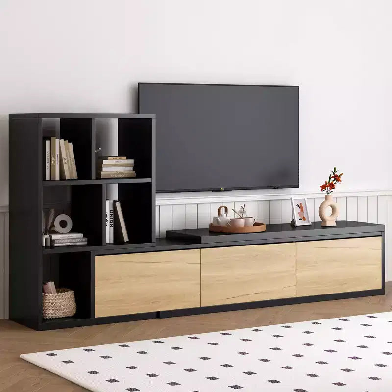 Mobile TV estensibile bianco e nero con ripiani, per TV fino a 110"