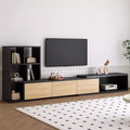 Extendable TV Stand with Bookshelves for 110 TV, Adjustable Entertainment Center with Storage Cabinets, Sliding Tabletop Media Console