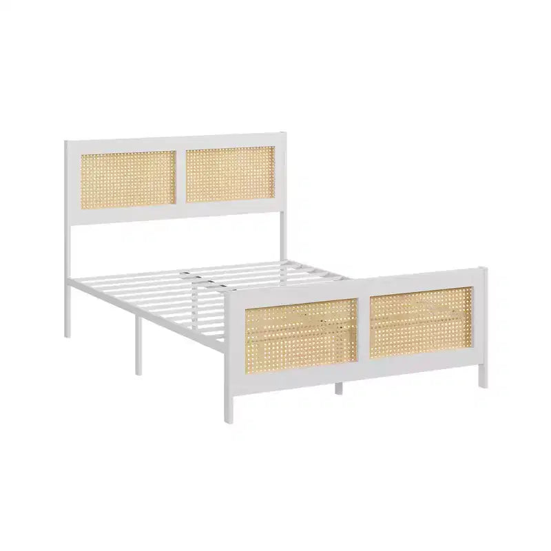 Testiera in rattan bianco/nero per letto con piattaforma, Full/Queen, Adatto per 1-2