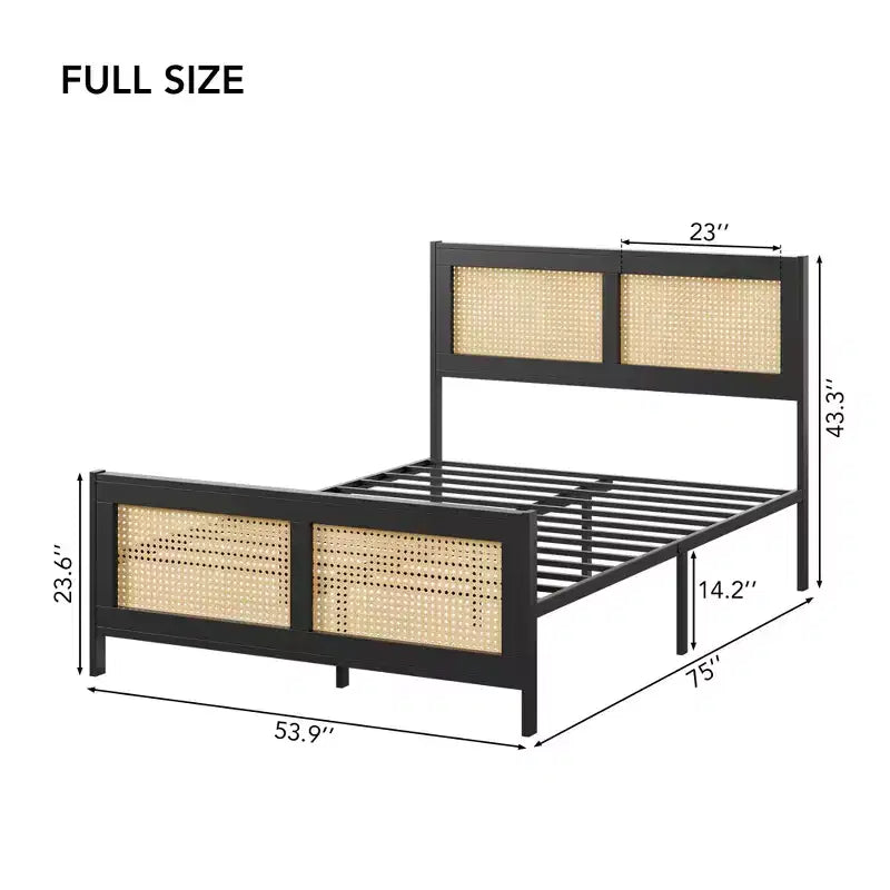 Testiera in rattan bianco/nero per letto con piattaforma, Full/Queen, Adatto per 1-2