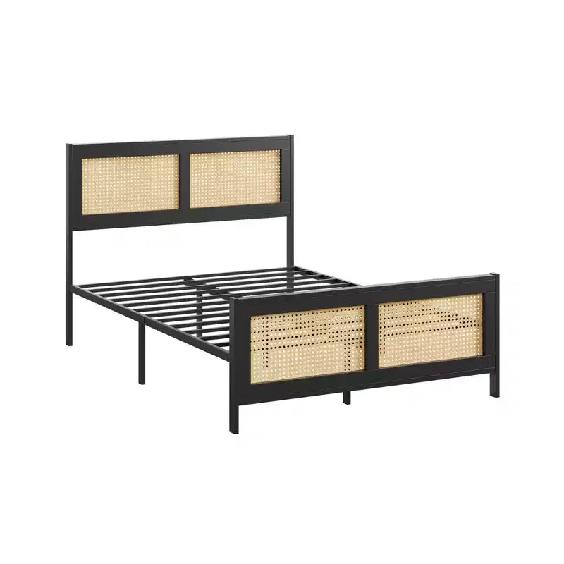 Testiera in rattan bianco/nero per letto con piattaforma, Full/Queen, Adatto per 1-2