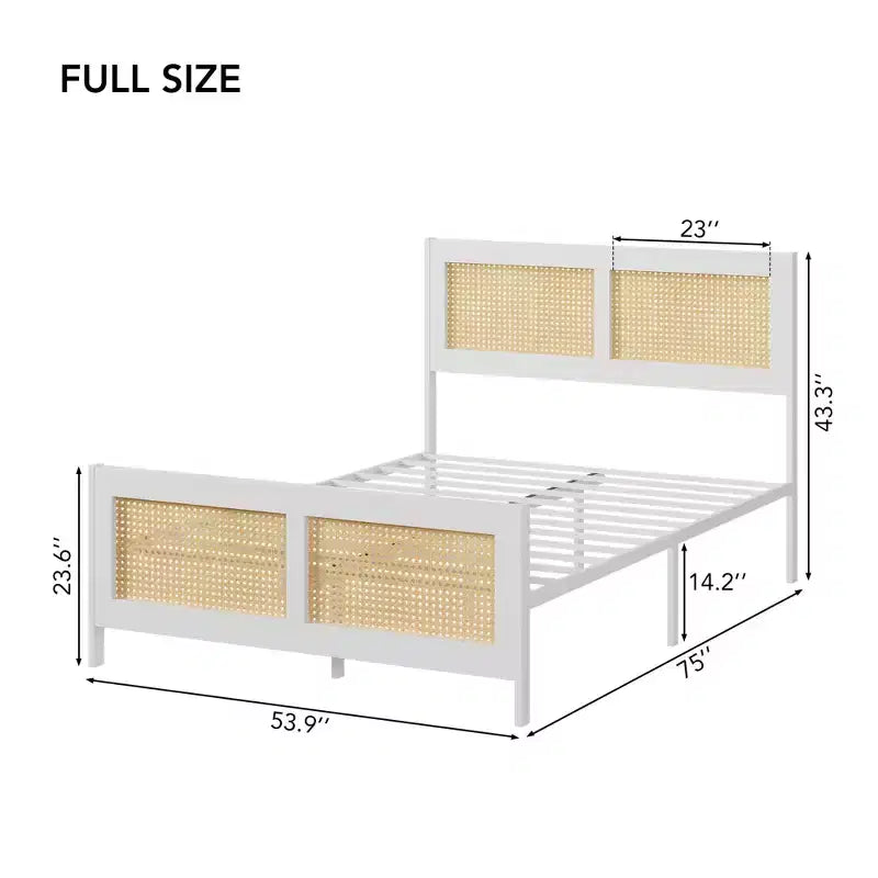 Testiera in rattan bianco/nero per letto con piattaforma, Full/Queen, Adatto per 1-2