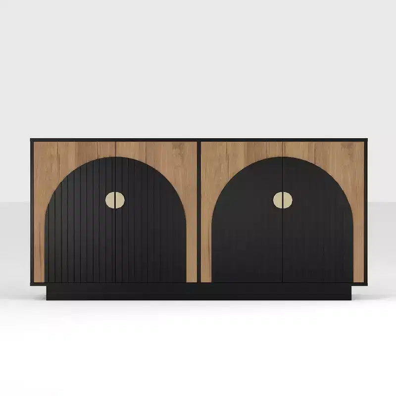 Credenza a buffet scanalata beige/nera con 4 ante e ripiani regolabili