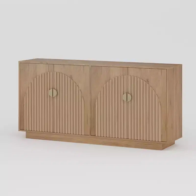 Credenza a buffet scanalata beige/nera con 4 ante e ripiani regolabili