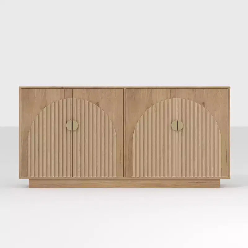 Credenza a buffet scanalata beige/nera con 4 ante e ripiani regolabili