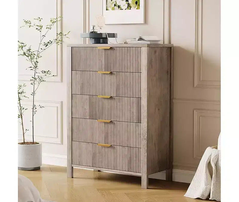 Comò a 5 cassetti cannettato, rovere/frassino rovere, singolo