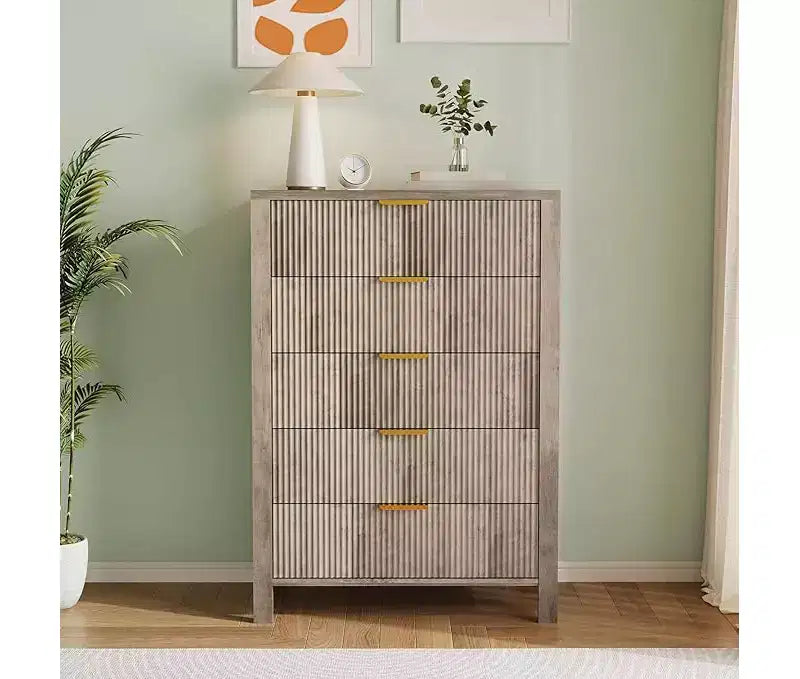 Comò a 5 cassetti cannettato, rovere/frassino rovere, singolo