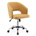 Costway Adjustable Swivel Desk Vanity Chair Upholstered Office Chair w/ Hollow Out Back