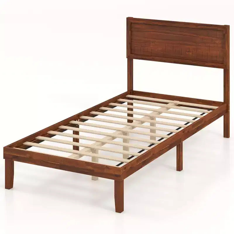 Costway Twin/Full/Queen Bed Frame w/ Rustic Headboard Under-bed Storage Space No Box Spring Needed