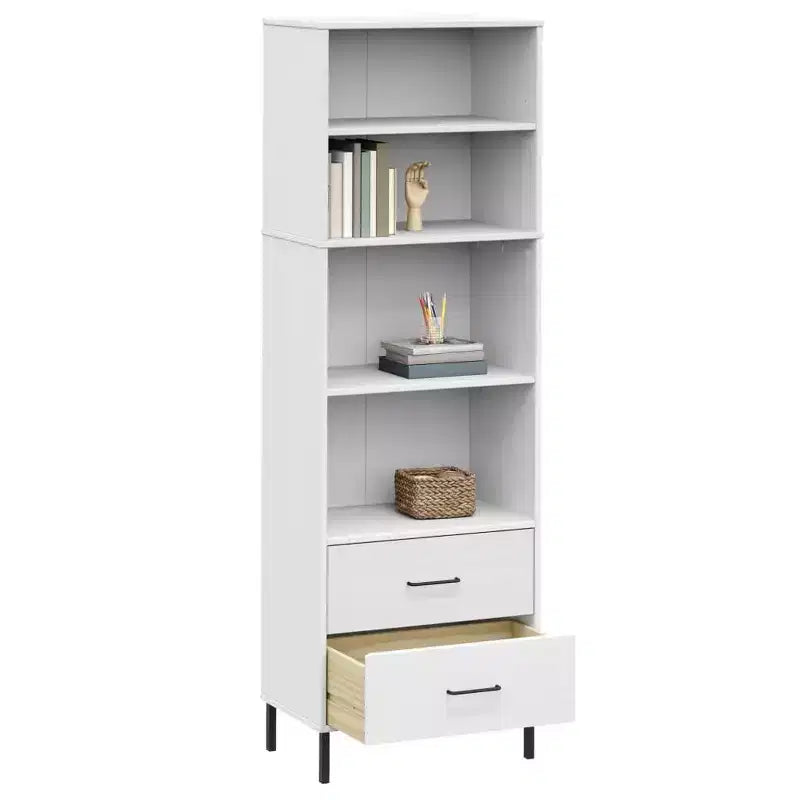 Libreria in Legno Massello di Pino Marrone/Bianco con 2 Cassetti e 4 Ripiani