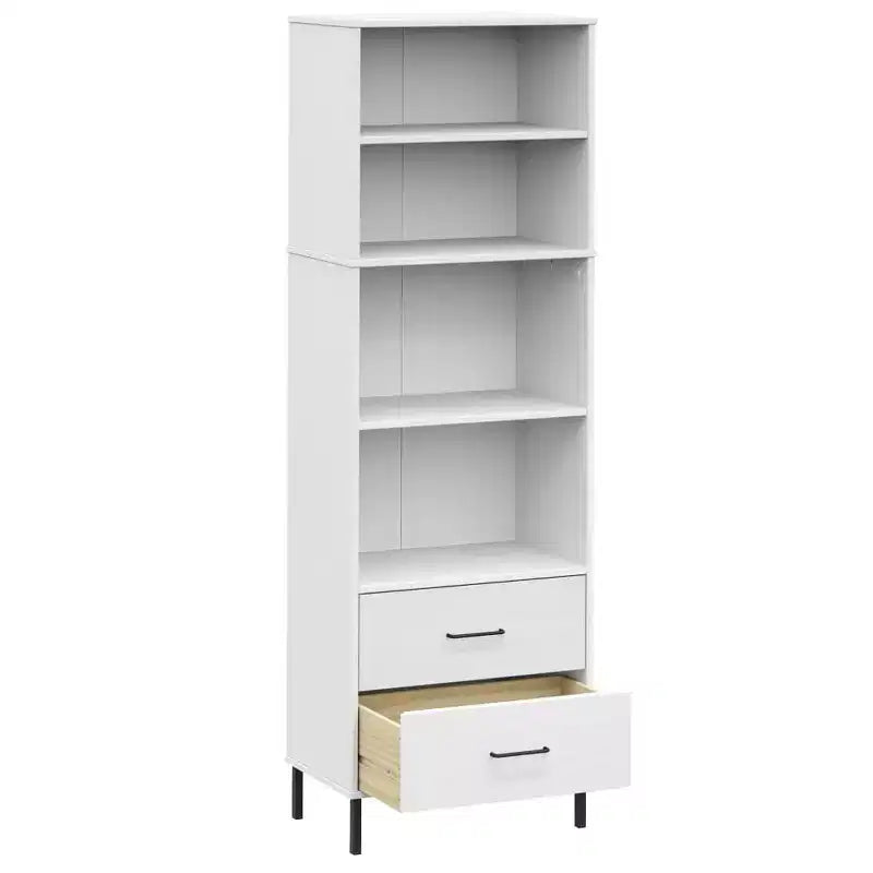Libreria in Legno Massello di Pino Marrone/Bianco con 2 Cassetti e 4 Ripiani