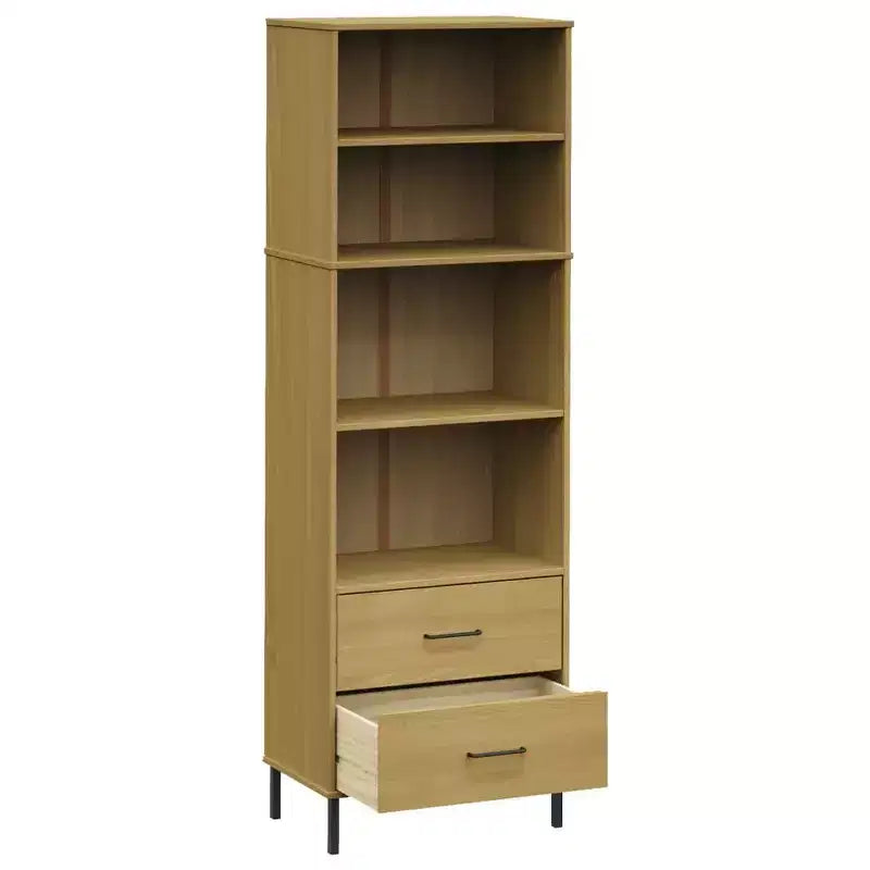 Libreria in Legno Massello di Pino Marrone/Bianco con 2 Cassetti e 4 Ripiani