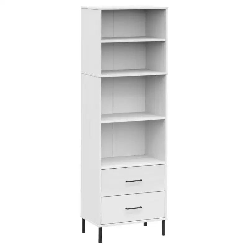 Libreria in Legno Massello di Pino Marrone/Bianco con 2 Cassetti e 4 Ripiani