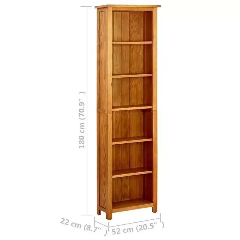 Libreria stretta in rovere naturale, ripiano aperto, montaggio in 1 persona, 4 misure