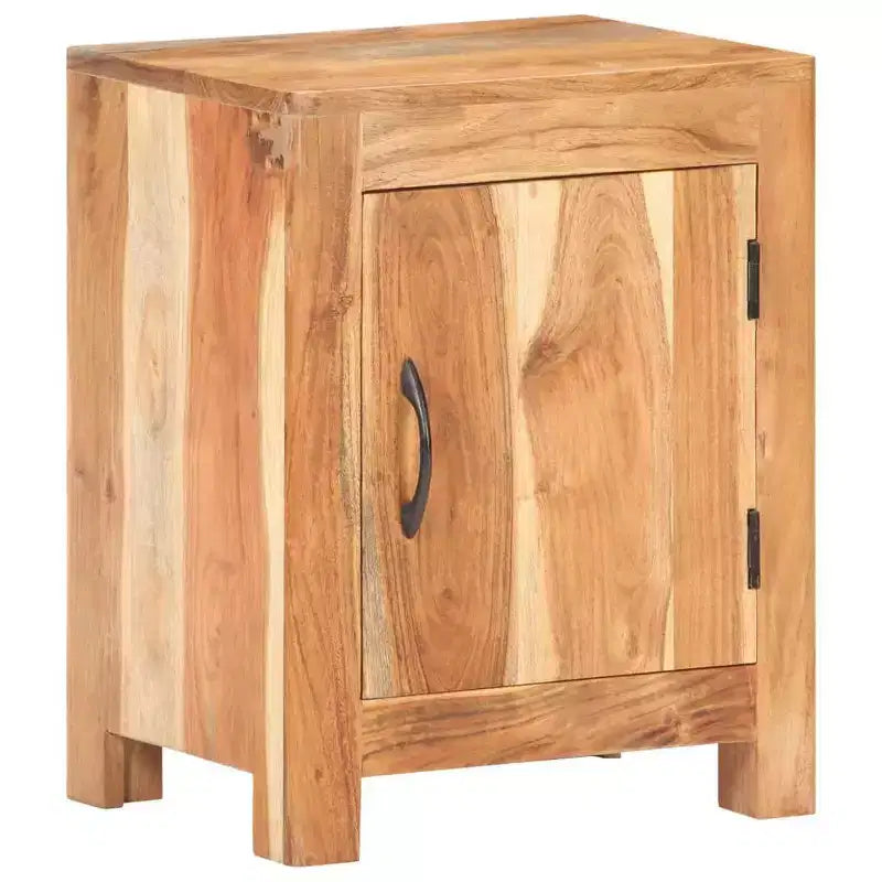 Comodino marrone in legno massello di acacia, anta singola, uso singolo