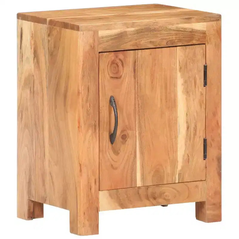 Comodino marrone in legno massello di acacia, anta singola, uso singolo