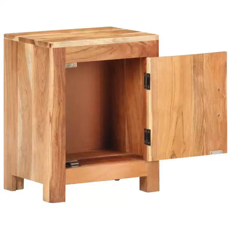 Comodino marrone in legno massello di acacia, anta singola, uso singolo