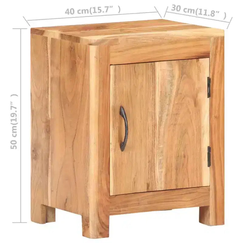 Comodino marrone in legno massello di acacia, anta singola, uso singolo