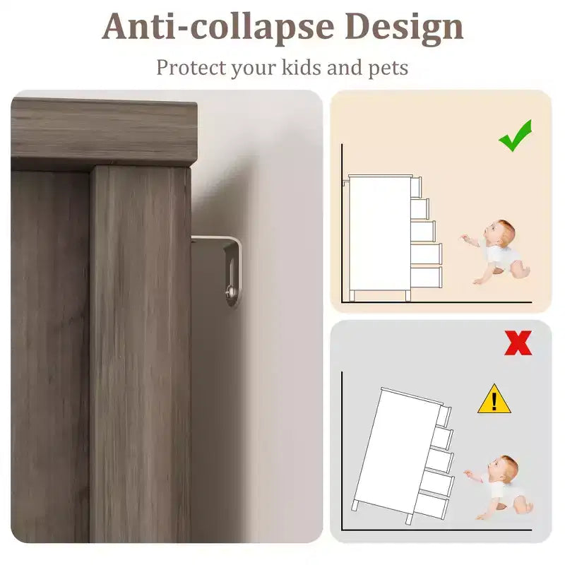 Cassettiera a 5 cassetti color grigio stile rustico con anta scorrevole e ripiano regolabile