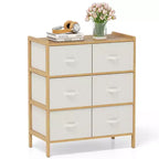Costway Fabric Dresser w/ 6 Drawers Bamboo Storage Tower w/ 6 Folding Fabric Bins
