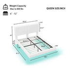 Letto imbottito in Bouclé bianco con piattaforma e testiera a LED – Queen/King, 1–2 persone