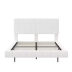 Letto imbottito in Bouclé bianco con piattaforma e testiera a LED – Queen/King, 1–2 persone