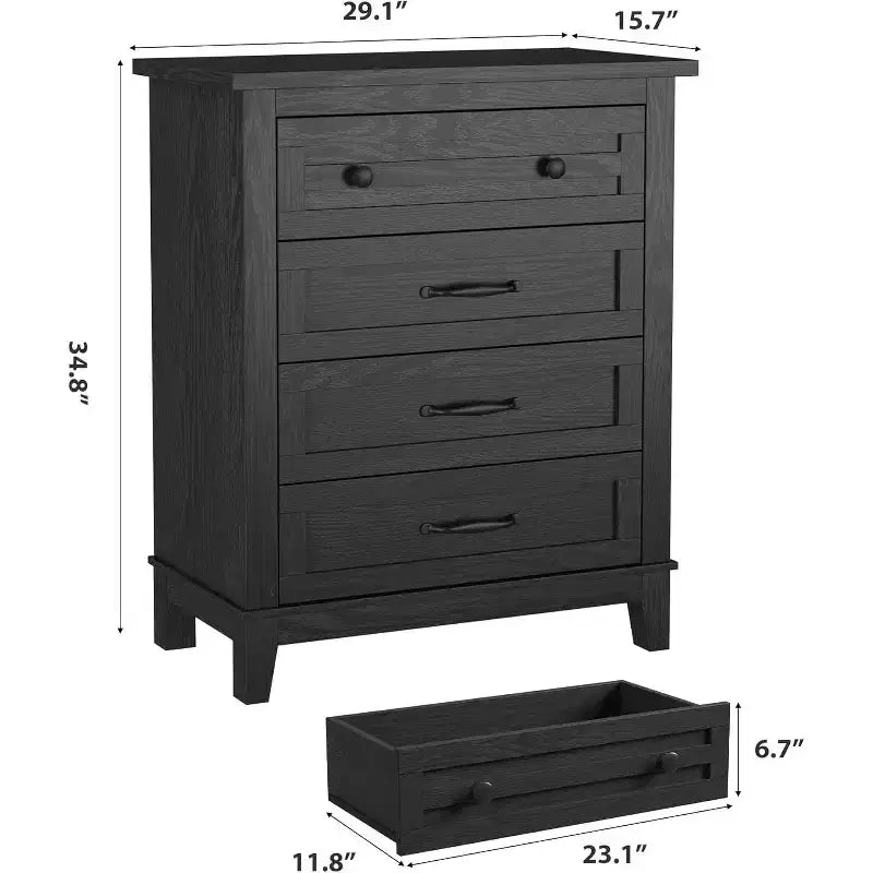 Comò verticale a 5 cassetti Nero/Grigio/Noce, Cassettiera a unità singola