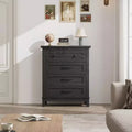 Bedroom Nightstand with 4 Drawer, 34.8in Vertical Dresser with Large Storage, Freestanding Wooden Closet Chest for Living Room Dining Room
